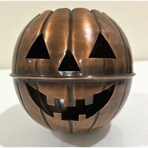 Restoration Hardware Copper Pumpkin Jack-O-Lantern Candle Holder 6in *no spike*